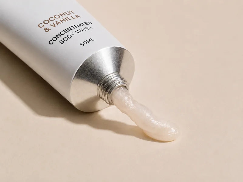 Concentrated body wash squeezed from the tube