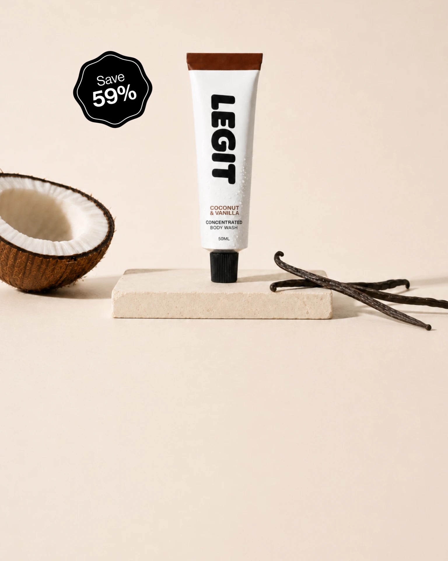 Legit Coconut & Vanilla concentrated body wash tube