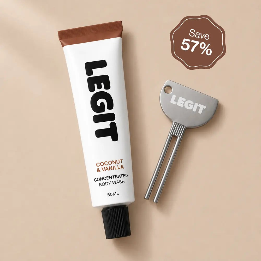 The Trial Kit: one tube of Concentrated Body Wash in Coconut & Vanilla and a Squeeze Tool